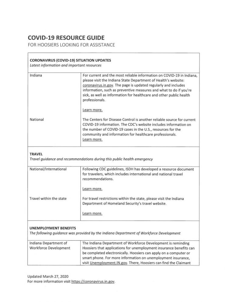 COVID-19 Resource Guide for Hoosiers looking for assistance.