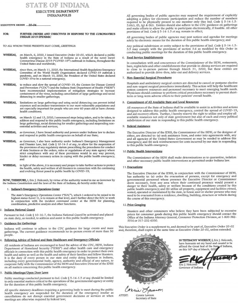 Gov. Holcomb Declaration