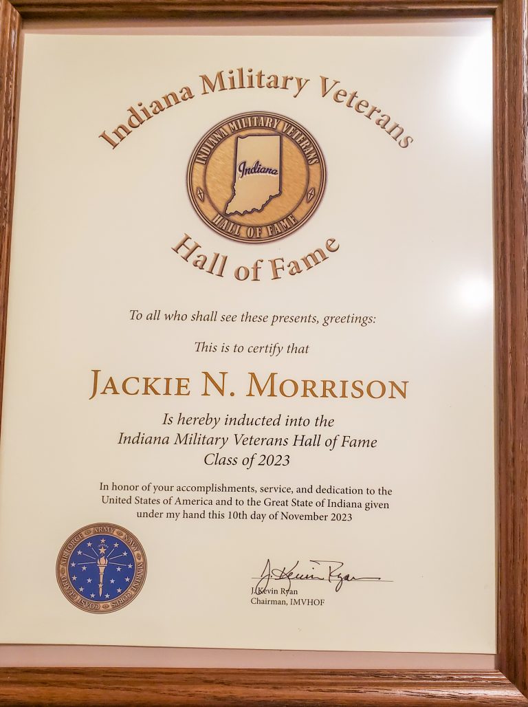 Jackie N. Morrison inducted into Indiana Military Veterans Hall of Fame